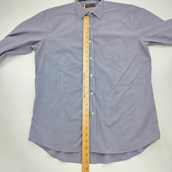 Quiet Luxury Etro Milano Dress Shirt Men’s 41 Blue Micro Check Cotton - Picture 8 of 10